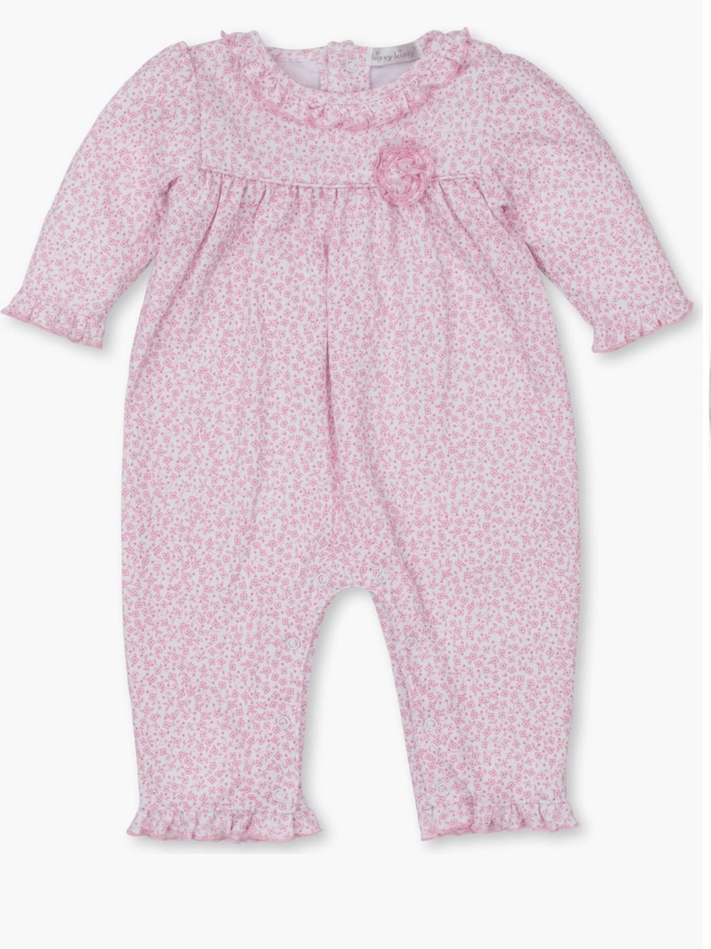 Kissy Kissy Pima Cotton Floral Romper, Rosette Rose Flower Onesie Baby Girl Pink